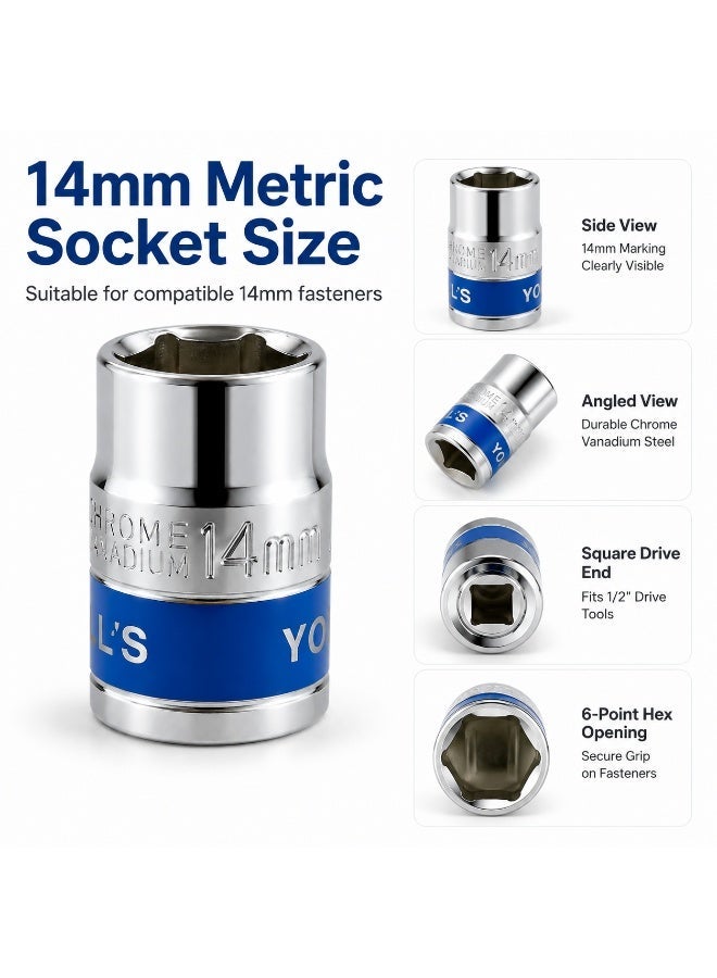 14mm 1/2 Inch Drive 6 Point Socket Wrench, Chrome Vanadium CR-V Steel Metric Socket for Ratchet, Breaker Bar, Car Repair and Workshop Use - Image 3