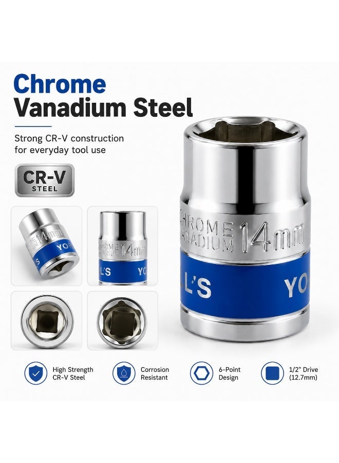 14mm 1/2 Inch Drive 6 Point Socket Wrench, Chrome Vanadium CR-V Steel Metric Socket for Ratchet, Breaker Bar, Car Repair and Workshop Use - Image 4