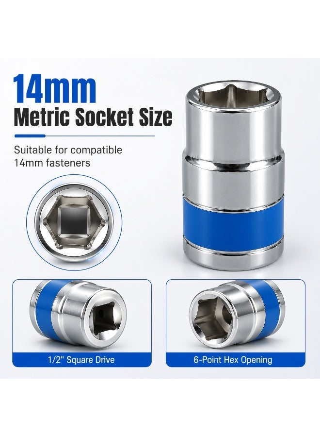 14mm 1/2 Inch Drive 6 Point Socket Wrench, Chrome Vanadium CR-V Steel Metric Socket for Ratchet, Breaker Bar, Car Repair and Workshop Use - Image 2