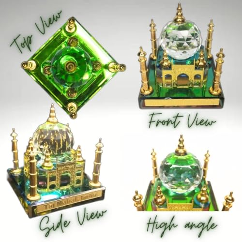 Lilone Taj Mahal Crystal Showpiece with Gold-Plated Details, Green Base, 5 x 5 x 4 cm, Decorative Monument Replica - Image 3