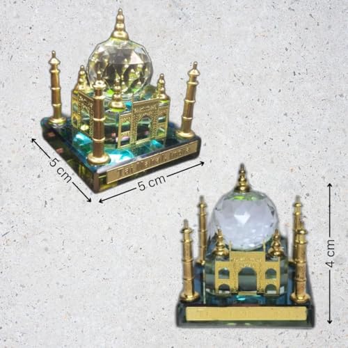 Lilone Taj Mahal Crystal Showpiece with Gold-Plated Details, Green Base, 5 x 5 x 4 cm, Decorative Monument Replica - Image 4