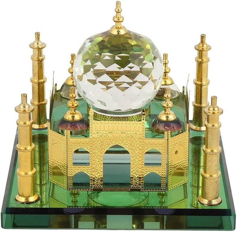 Lilone Taj Mahal Crystal Showpiece with Gold-Plated Details, Green Base, 5 x 5 x 4 cm, Decorative Monument Replica - Image 1