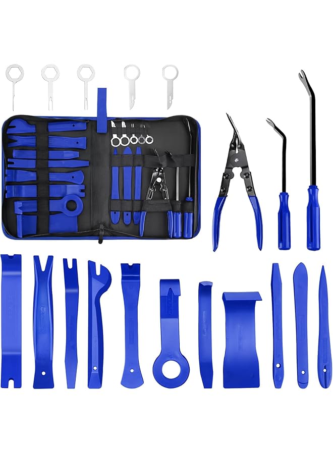 KASTWAVE Car Audio Removal Kit, Auto Clamp Fastener Terminal Removal Kit Plastic Pry Tool Kit For Car Panels/Dashboards/Doors/Audio/Radio/Stereo, 19 Pieces Comes With Storage Bag (Blue) - Image 1