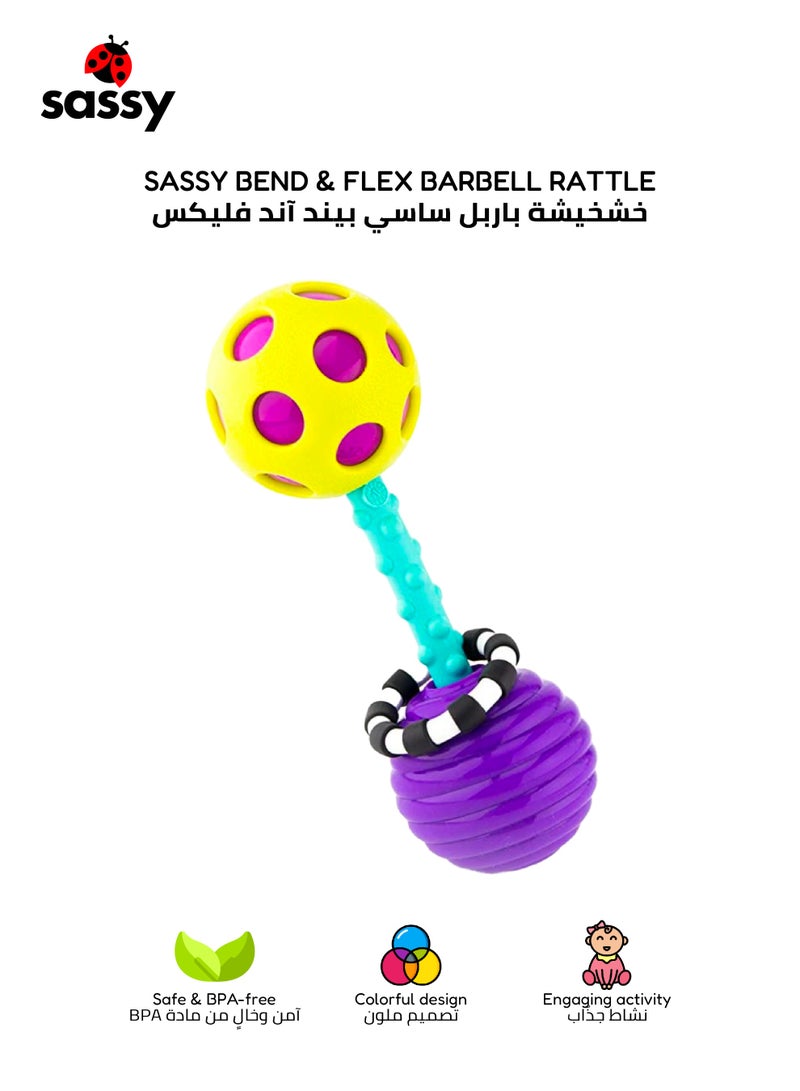 Sassy Soft Bend & Flex Barbell Rattle for Babies – BPA-Free, Flexible, Colorful, Fun Rattle with Engaging Sounds, Develops Rhythm and Sensory Skills for Infants 0+ Months - Image 1