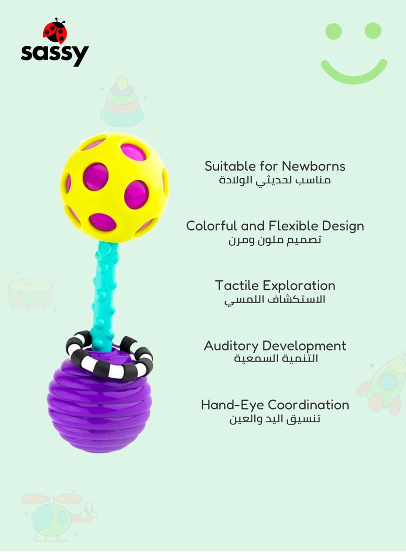 Sassy Soft Bend & Flex Barbell Rattle for Babies – BPA-Free, Flexible, Colorful, Fun Rattle with Engaging Sounds, Develops Rhythm and Sensory Skills for Infants 0+ Months - Image 3
