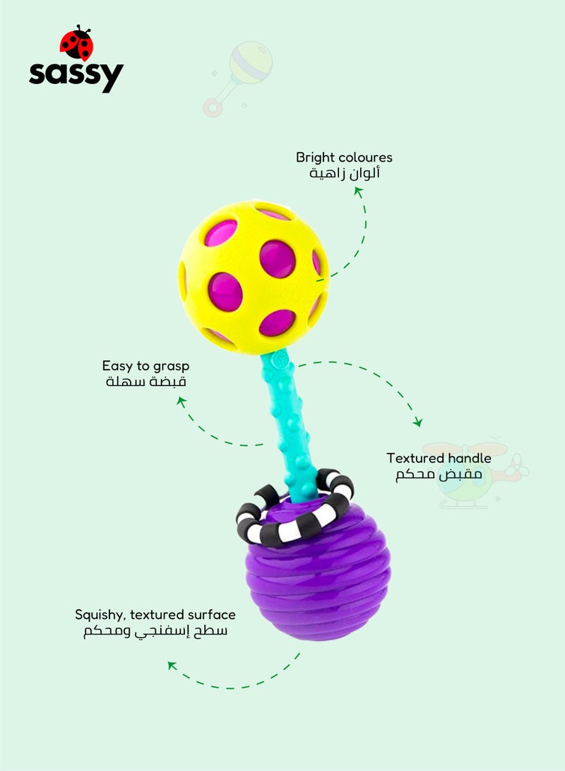 Sassy Soft Bend & Flex Barbell Rattle for Babies – BPA-Free, Flexible, Colorful, Fun Rattle with Engaging Sounds, Develops Rhythm and Sensory Skills for Infants 0+ Months - Image 4