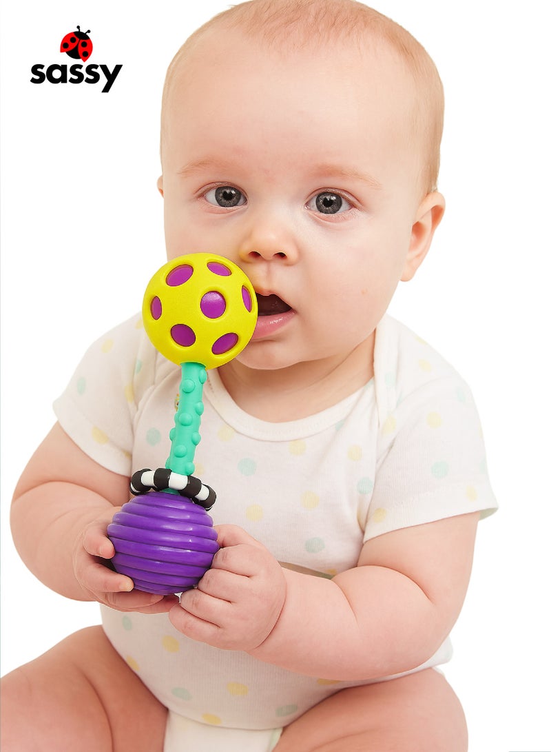 Sassy Soft Bend & Flex Barbell Rattle for Babies – BPA-Free, Flexible, Colorful, Fun Rattle with Engaging Sounds, Develops Rhythm and Sensory Skills for Infants 0+ Months - Image 2