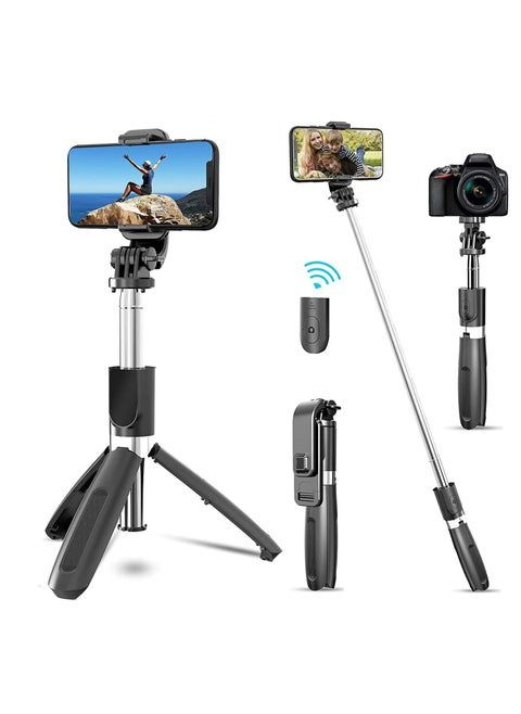 Selfie Stick, 3 in 1 Extendable Selfie Stick Tripod with Detachable Bluetooth Wireless Remote Phone Holder for iPhone 12/Xs/iPhone 8/iPhone 11/11pro, Galaxy S10/S9 Plus/S8/Note8, LG (L02, Black)