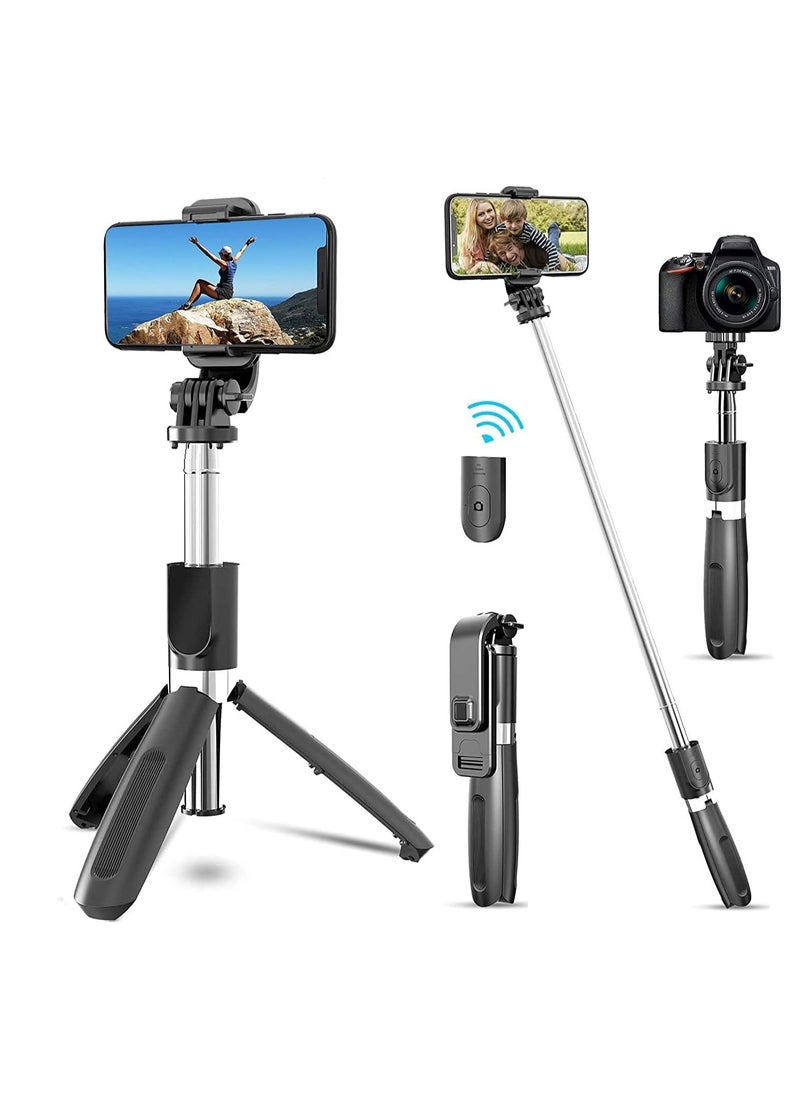 TYCOM - TyCom Selfie Stick, 3 in 1 Extendable Selfie Stick Tripod with Detachable Bluetooth Wireless Remote Phone Holder for iPhone 12/Xs/iPhone 8/iPhone 11/11pro, Galaxy S10/S9 Plus/S8/Note8, LG (L02, Black) - Image 1