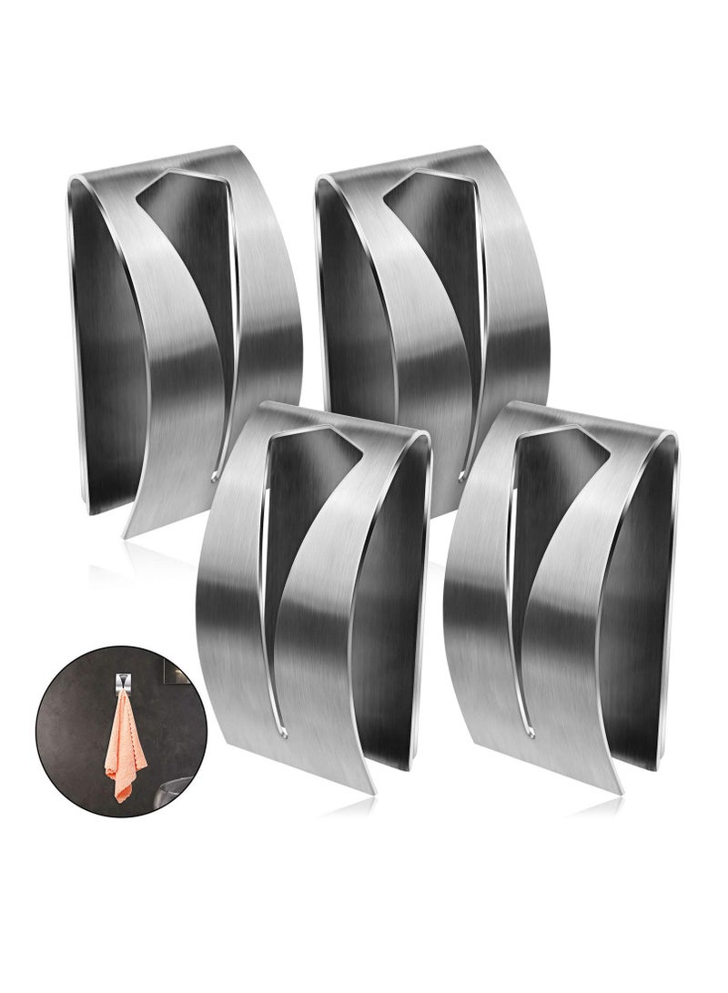 4 قطع من حامل مناشف لاصق ذاتي، من الفولاذ المقاوم للصدأ، حامل مناشف الأطباق للمطبخ، حامل مناشف غير قابل للحفر، حامل مناشف اليد، حامل مناشف الشاي للحمام والمطبخ - Image 1