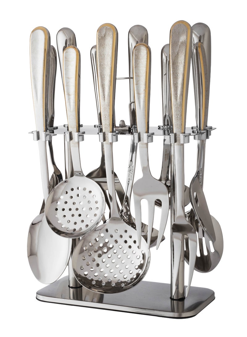 Squalo 13 Piece Stainless Steel Serving Spoon Set Silver & Gold - Image 2