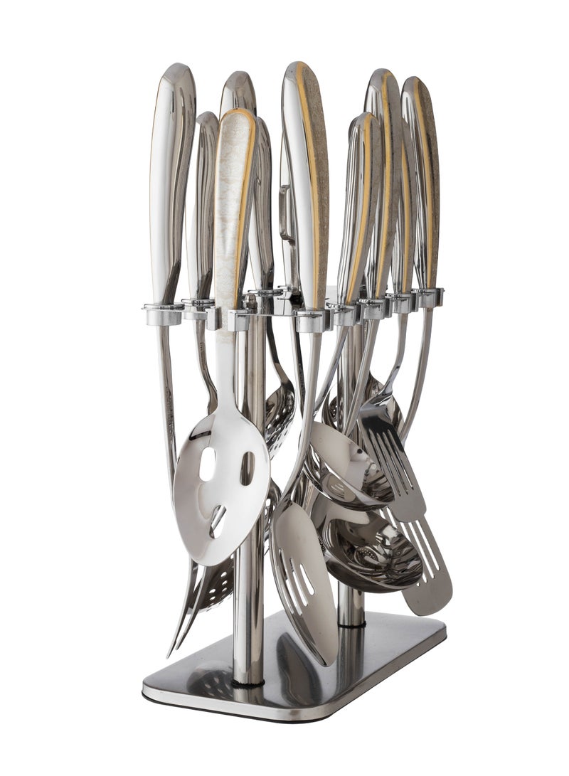 Squalo 13 Piece Stainless Steel Serving Spoon Set Silver & Gold - Image 3