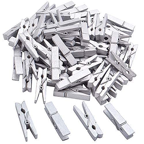 Jdesun 50 Pieces Photo ClipsMini Silver Wooden Picture Paper Clip Clothespins Peg for OfficeHomeArts