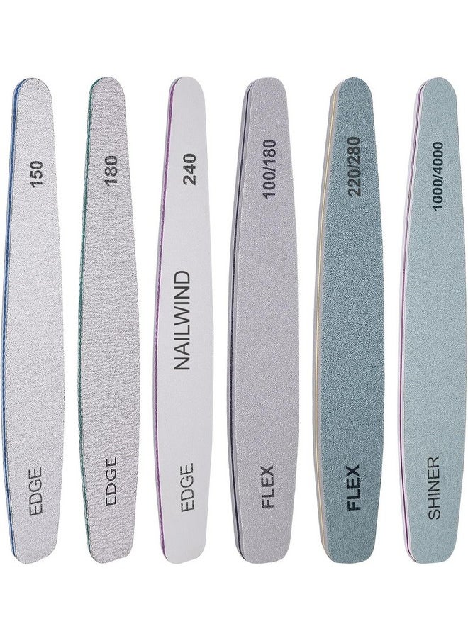 Nailwind - Nailwind Nail File And Buffer Set, 6 Pcs Professional Nail File Kit For Acrylic And Natural Nails, 100/150/180/220/240/280/1000/4000 Grit Soft Nail Filer Gel Nail Files & Buffers Filing Emery Board Home Salon - Image 1