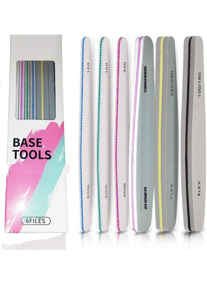 Nailwind - Nailwind Nail File And Buffer Set, 6 Pcs Professional Nail File Kit For Acrylic And Natural Nails, 100/150/180/220/240/280/1000/4000 Grit Soft Nail Filer Gel Nail Files & Buffers Filing Emery Board Home Salon - Image 1