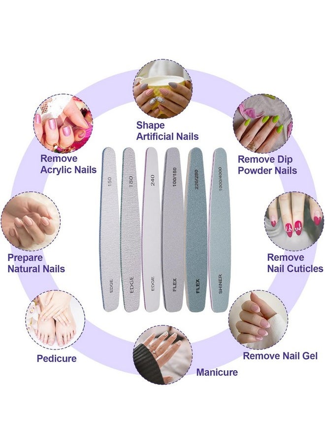 Nailwind - Nailwind Nail File And Buffer Set, 6 Pcs Professional Nail File Kit For Acrylic And Natural Nails, 100/150/180/220/240/280/1000/4000 Grit Soft Nail Filer Gel Nail Files & Buffers Filing Emery Board Home Salon - Image 1