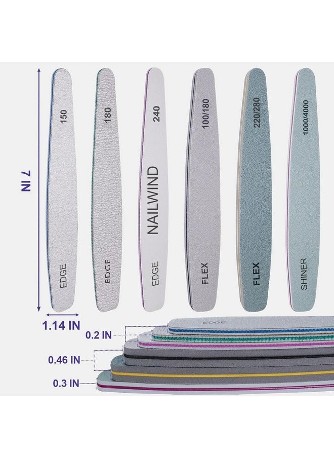 Nailwind - Nailwind Nail File And Buffer Set, 6 Pcs Professional Nail File Kit For Acrylic And Natural Nails, 100/150/180/220/240/280/1000/4000 Grit Soft Nail Filer Gel Nail Files & Buffers Filing Emery Board Home Salon - Image 1
