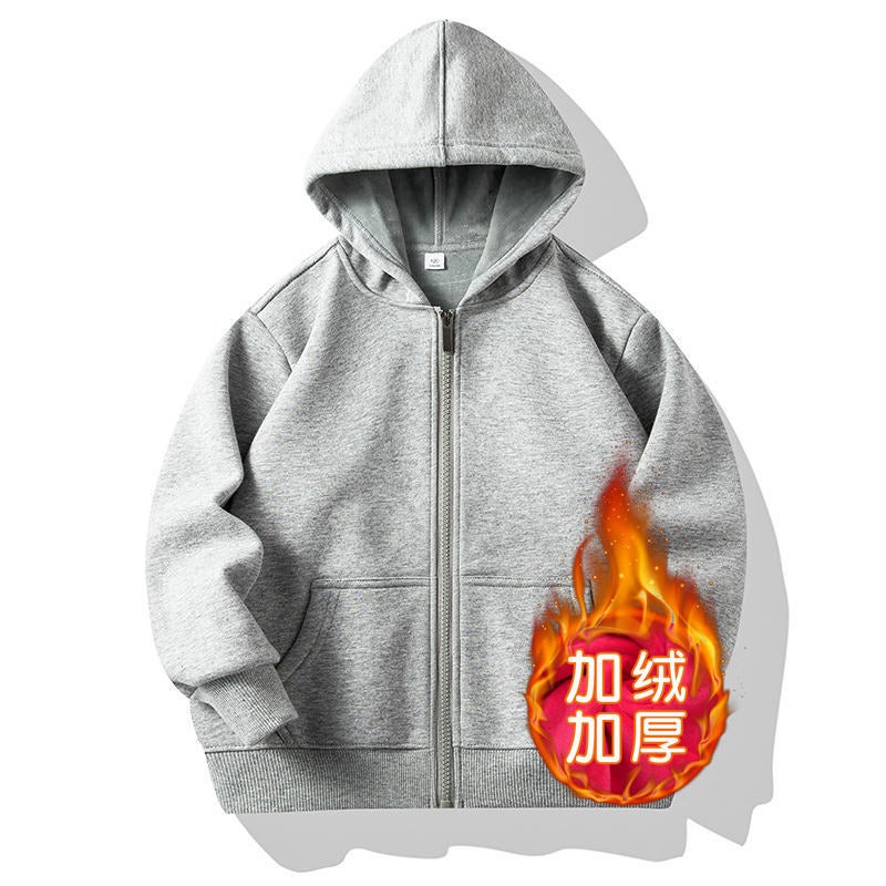 Children'S Velvet Thickened Zipper Sweater Cotton Hooded Cardigan Long Sleeve Jacket Activity Clothes Class Clothes Custom Logo - Image 1