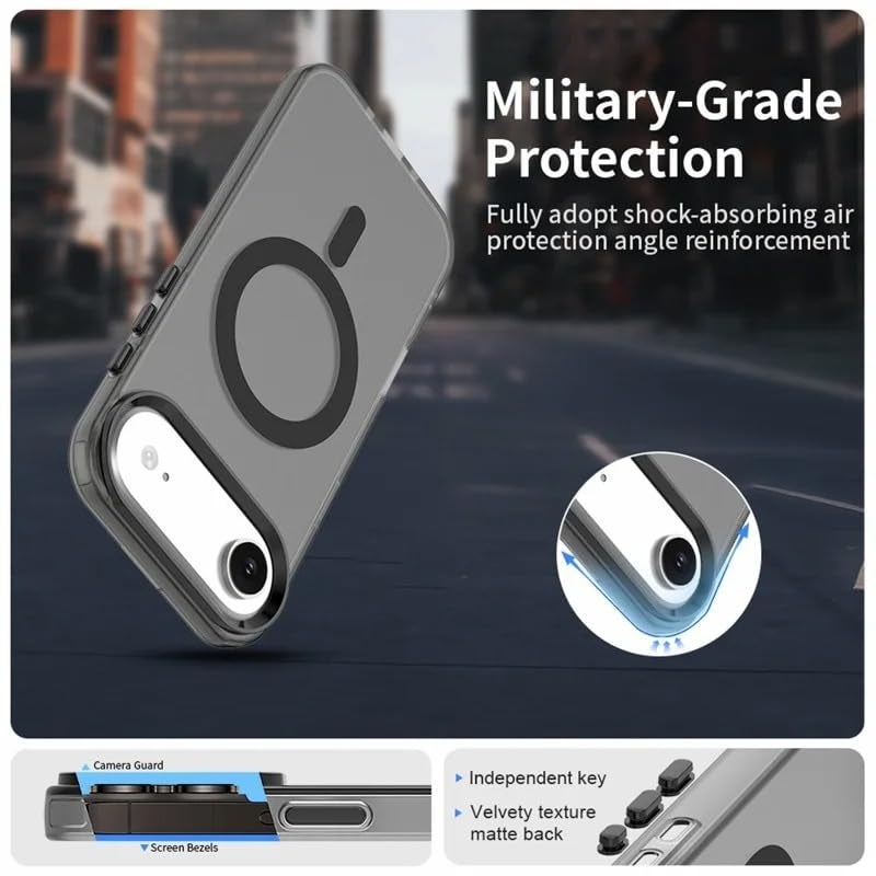 Elzzi Translucent Matte Back Cover for iPhone 17 Air Case Magnetic Wireless Charging Phone Shockproof Anti-Fingerprint Mag-Safe Compatible for Women Men (Black) - Image 4