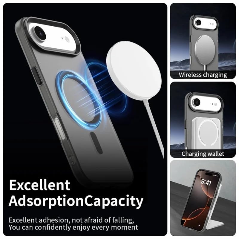 Elzzi Translucent Matte Back Cover for iPhone 17 Air Case Magnetic Wireless Charging Phone Shockproof Anti-Fingerprint Mag-Safe Compatible for Women Men (Black) - Image 2