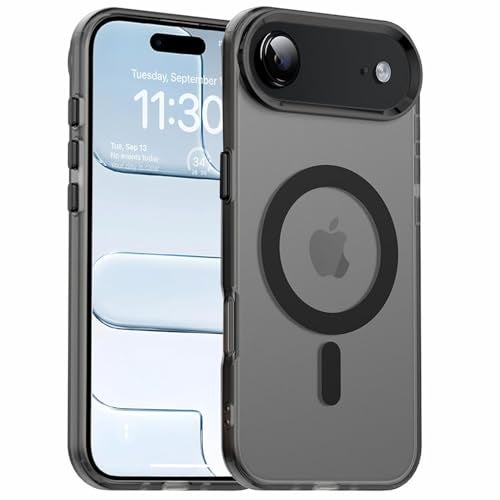 Elzzi Translucent Matte Back Cover for iPhone 17 Air Case Magnetic Wireless Charging Phone Shockproof Anti-Fingerprint Mag-Safe Compatible for Women Men (Black) - Image 1