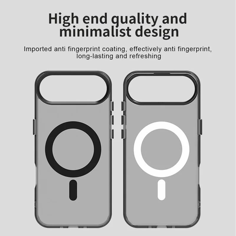 Elzzi Translucent Matte Back Cover for iPhone 17 Air Case Magnetic Wireless Charging Phone Shockproof Anti-Fingerprint Mag-Safe Compatible for Women Men (Black) - Image 5