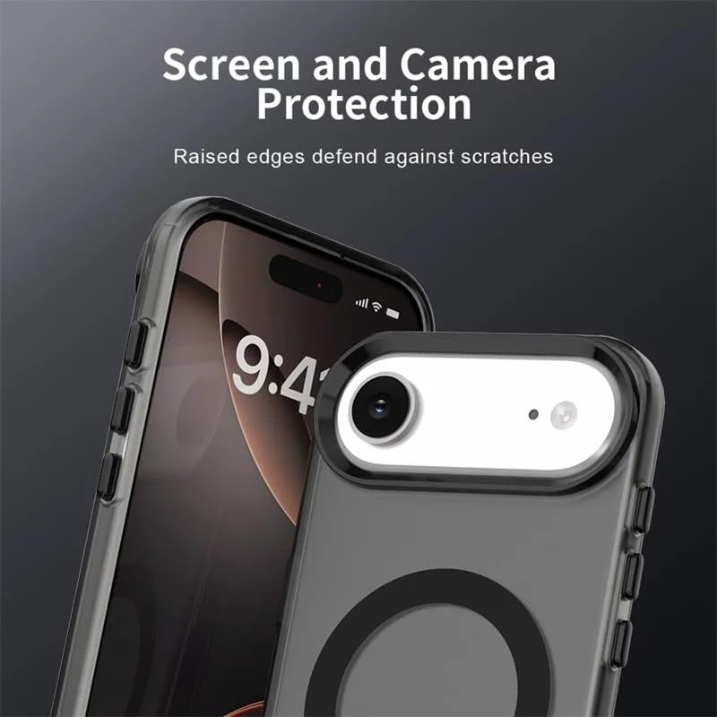 Elzzi Translucent Matte Back Cover for iPhone 17 Air Case Magnetic Wireless Charging Phone Shockproof Anti-Fingerprint Mag-Safe Compatible for Women Men (Black) - Image 3