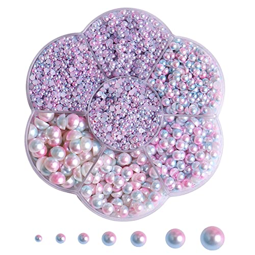 BLAAROOM 5800Pcs Half Pearls for Crafts, Flatback for Artwork Making, DIY Rhinestones Accessory Nail Art, Face Gems Jewels Flat Back Craft for Artist Creative - AB Mermaid - Image 1