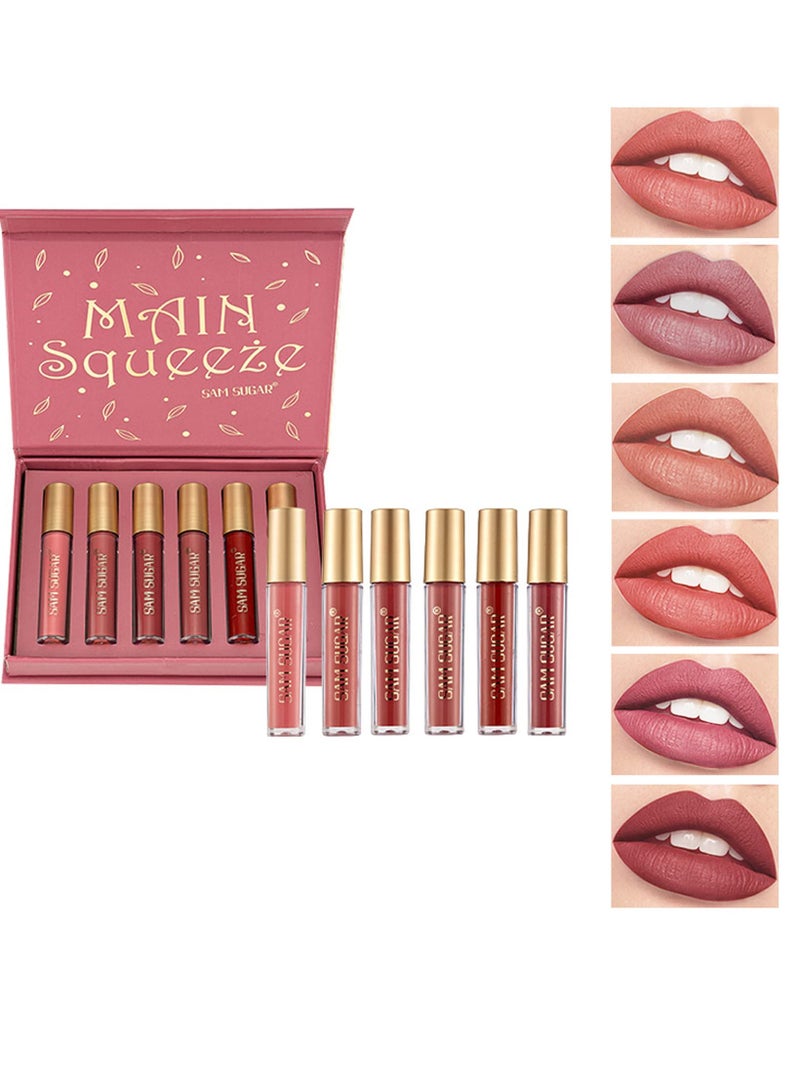 SYOSI 6Pcs Matte Nude Liquid Lipstick Set,Lip Gloss Lip Stain Waterproof Long Lasting, Non-Stick Cup Not Fade, Professional Lip Gloss Makeup Gift for Women - Set A - Image 1