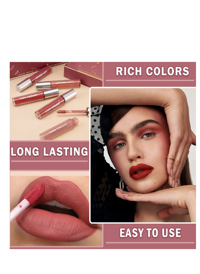 SYOSI 6Pcs Matte Nude Liquid Lipstick Set,Lip Gloss Lip Stain Waterproof Long Lasting, Non-Stick Cup Not Fade, Professional Lip Gloss Makeup Gift for Women - Set A - Image 3