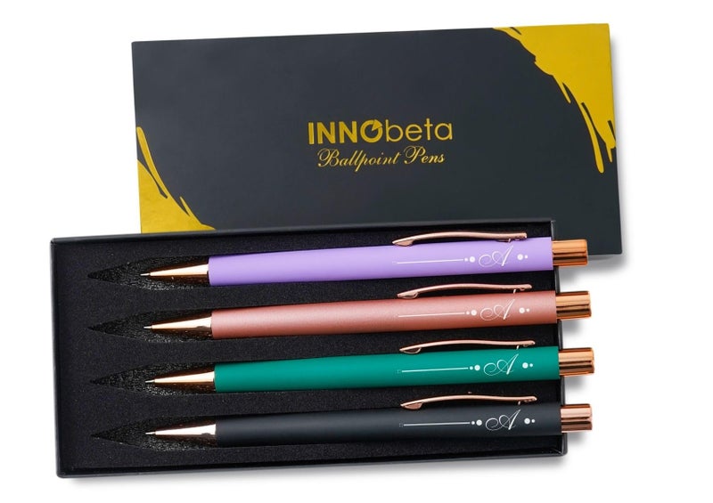 InnoBeta Monogrammed Gifts Ballpoint Pen Set of 4, Initial Letter Gifts for Housewarming, Birthday, Thanksgiving, Christmas - A - Image 1