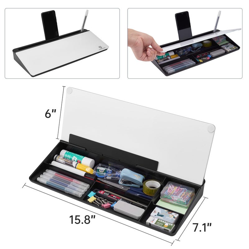 TSJ OFFICE Desktop Whiteboard Dry-Erase-Board - Computer Keyboard Stand White Board Surface Pad with Drawer, Desk Organizers with Accessories for Office, Home, School Supplies - Black - Image 4