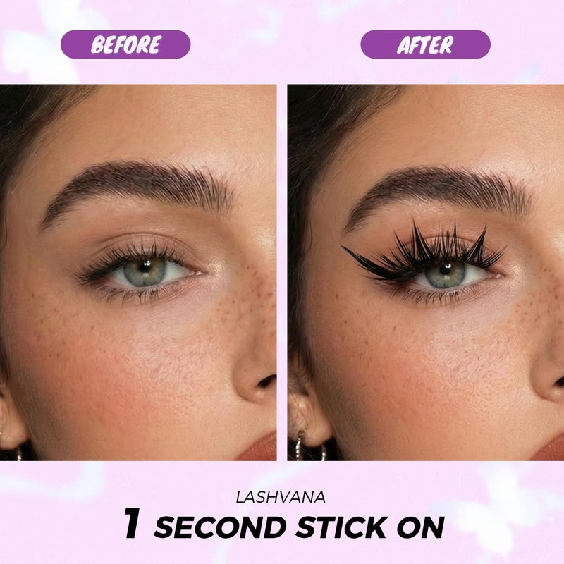 lashvana 80Pcs Self Adhesive False Eyelashes Clusters Kit,10 rows European-style eyelashes Lashes Kit with Tweezers for Beginners. (80Pcs Self Adhesive False Eyelashes) - Image 5