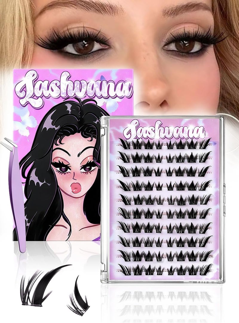lashvana 80Pcs Self Adhesive False Eyelashes Clusters Kit,10 rows European-style eyelashes Lashes Kit with Tweezers for Beginners. (80Pcs Self Adhesive False Eyelashes) - Image 1