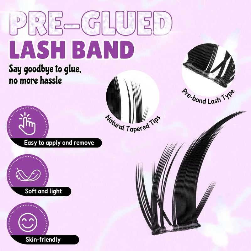 lashvana 80Pcs Self Adhesive False Eyelashes Clusters Kit,10 rows European-style eyelashes Lashes Kit with Tweezers for Beginners. (80Pcs Self Adhesive False Eyelashes) - Image 2