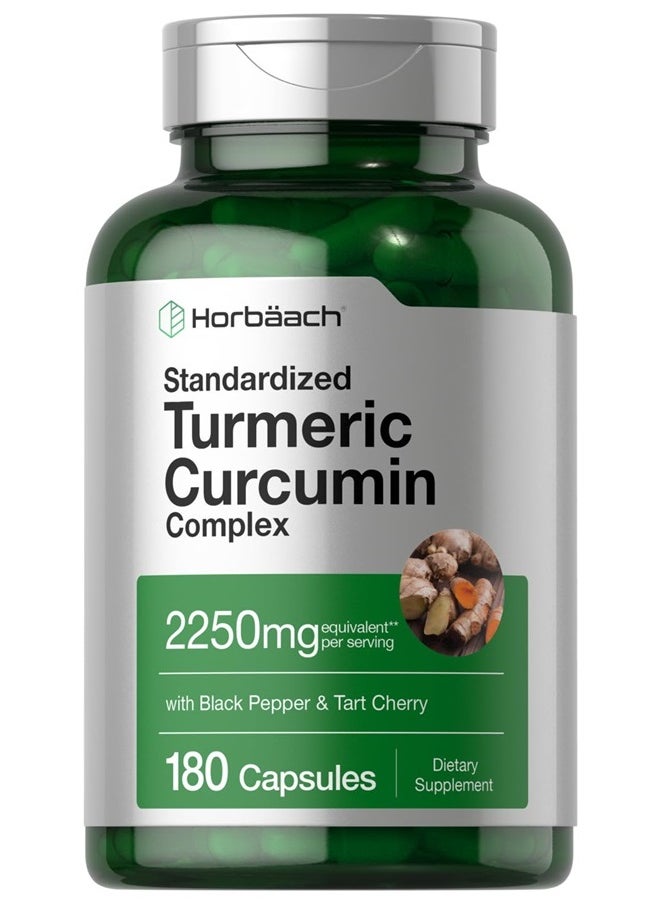 Horbaach - Horbaach Turmeric Supplement with Black Pepper 2250mg | 180 Capsules | with Bioperine & Tart Cherry | Non-GMO, Gluten Free Supplement - Image 1