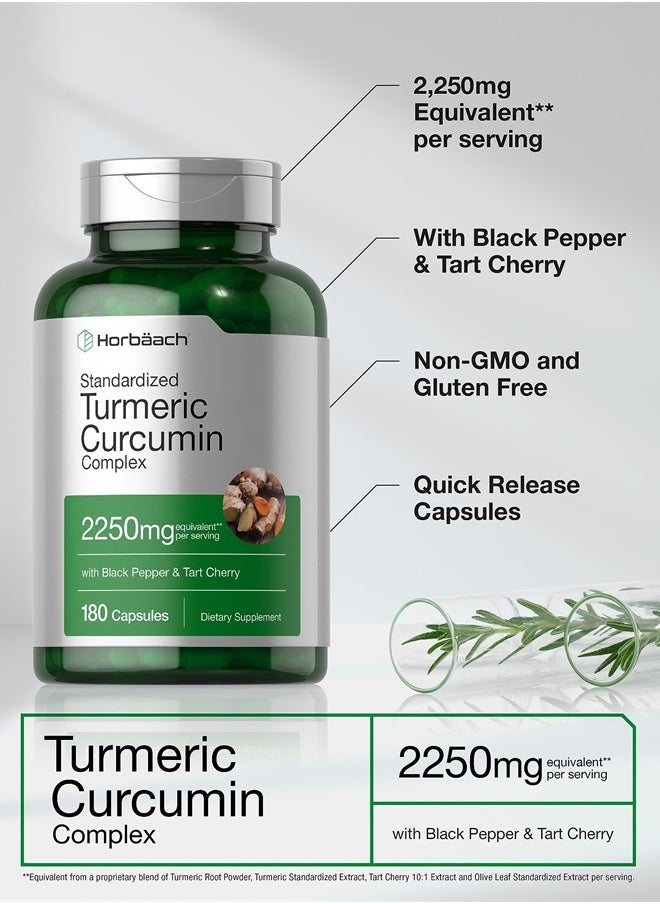 Horbaach - Horbaach Turmeric Supplement with Black Pepper 2250mg | 180 Capsules | with Bioperine & Tart Cherry | Non-GMO, Gluten Free Supplement - Image 1