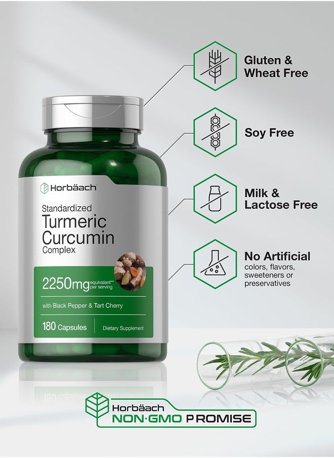 Horbaach - Horbaach Turmeric Supplement with Black Pepper 2250mg | 180 Capsules | with Bioperine & Tart Cherry | Non-GMO, Gluten Free Supplement - Image 1
