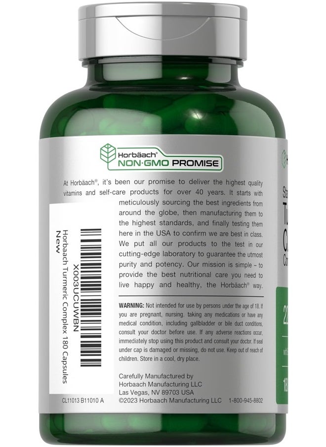 Horbaach - Horbaach Turmeric Supplement with Black Pepper 2250mg | 180 Capsules | with Bioperine & Tart Cherry | Non-GMO, Gluten Free Supplement - Image 1