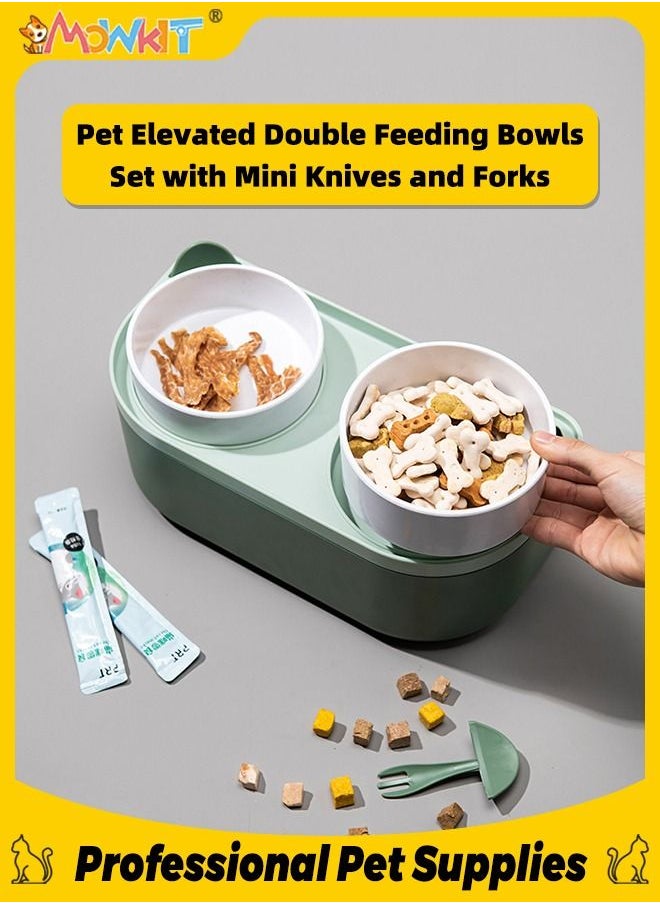 Pet Elevated Double Feeding Bowls Set with Mini Knives and Forks for Mixing Food Raised Food and Water Bowl Set with Big Capacity Storage Container for Cats and Small Medium Dogs - pzsku/ZE6224920BDD55CEB85FBZ/45/_/1687656694/efeaf85f-5986-4361-9762-dd27c93f701e