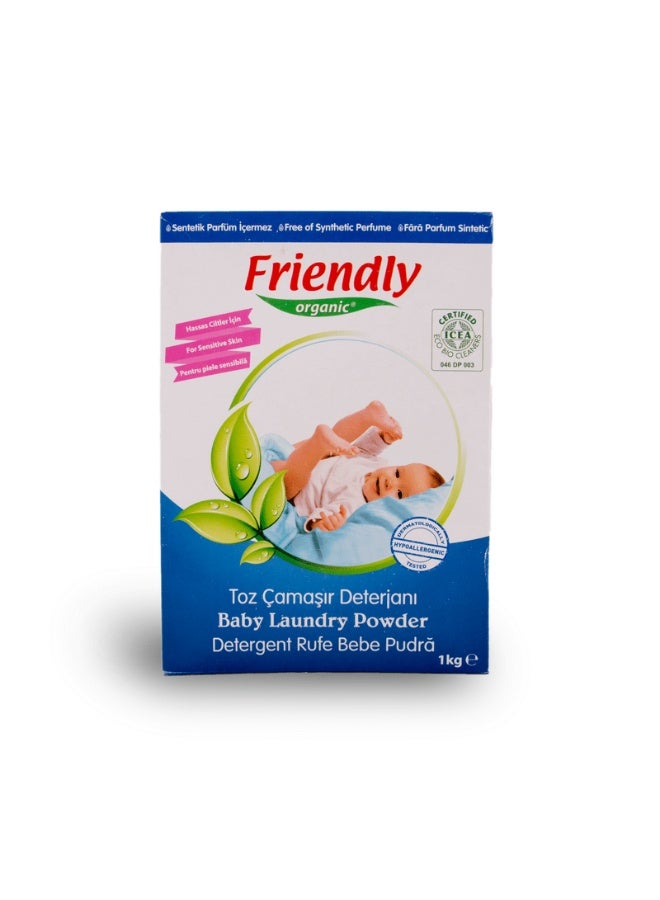 FRIENDLY ORGANIC Baby Laundry Detergent Powder 1Kg - Vegan Plant Derived Ingredient, 100% Organic