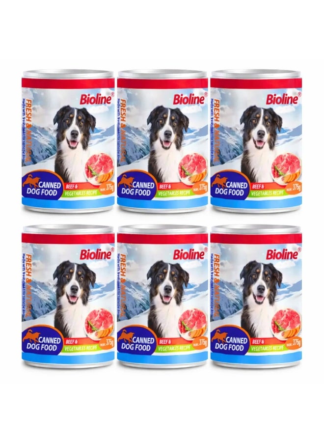بايولاين طعام كلاب معلب 375 جم – لحم بقري وخضروات (عبوة 6 علب) - Image 1