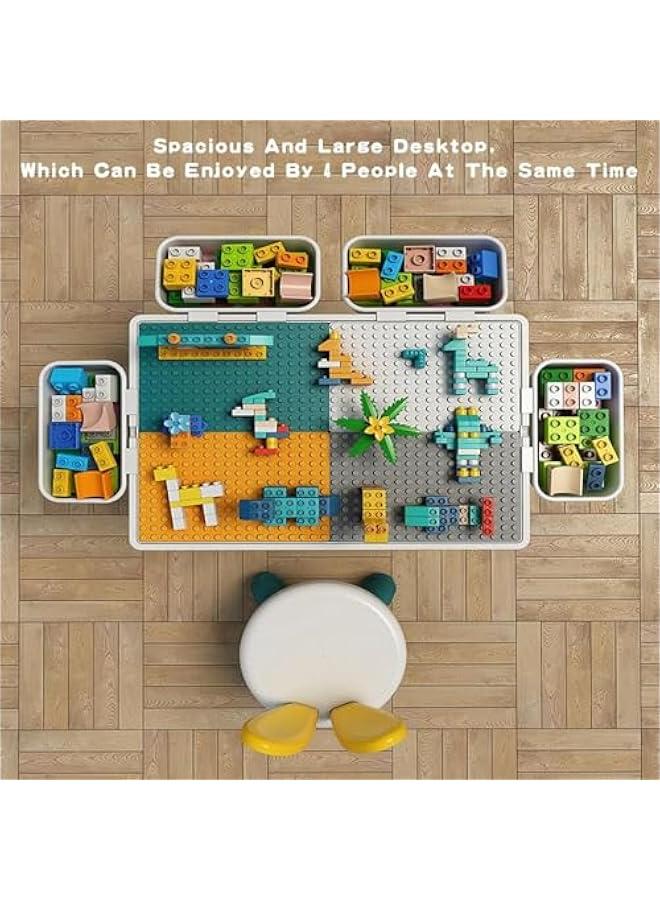 تراسل مجموعة طاولة انشطة للاطفال من هوكور مكونة من 502 قطعة مع كرسيين و4 صناديق تخزين وطاولة مكعبات كبيرة الحجم، طاولة تعليمية متعددة الوظائف للاطفال مع مساحة تخزين، ألوان مختلطة - Image 2