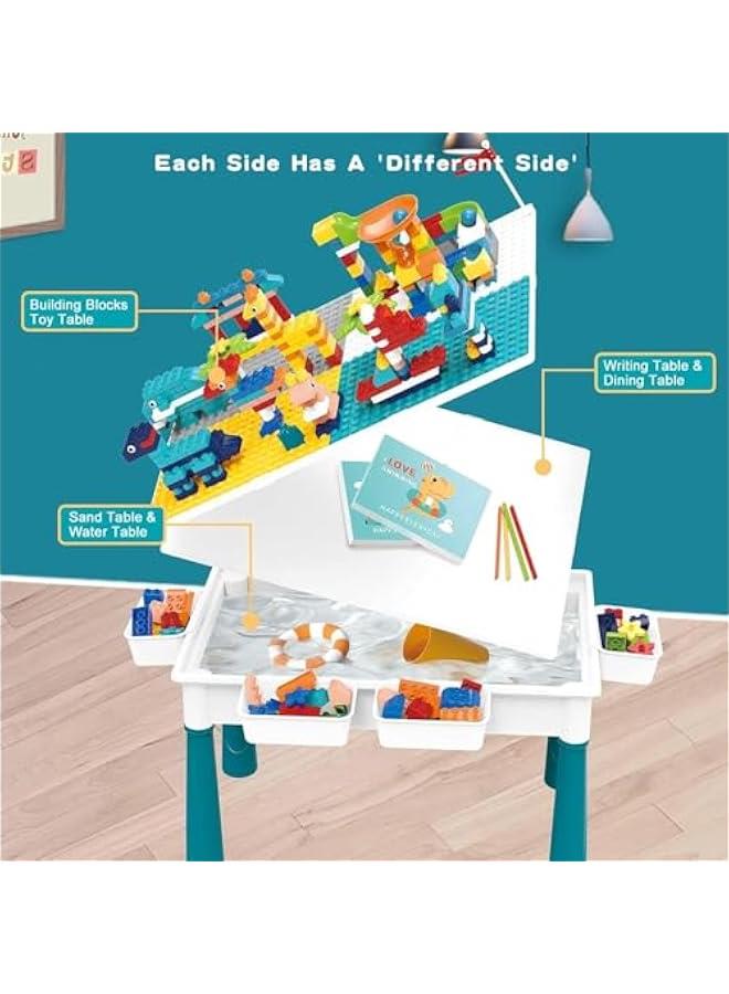 تراسل مجموعة طاولة انشطة للاطفال من هوكور مكونة من 502 قطعة مع كرسيين و4 صناديق تخزين وطاولة مكعبات كبيرة الحجم، طاولة تعليمية متعددة الوظائف للاطفال مع مساحة تخزين، ألوان مختلطة - Image 3
