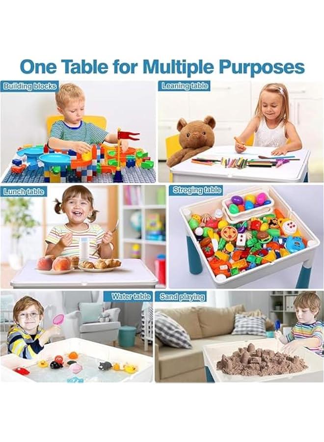 تراسل مجموعة طاولة انشطة للاطفال من هوكور مكونة من 502 قطعة مع كرسيين و4 صناديق تخزين وطاولة مكعبات كبيرة الحجم، طاولة تعليمية متعددة الوظائف للاطفال مع مساحة تخزين، ألوان مختلطة - Image 4