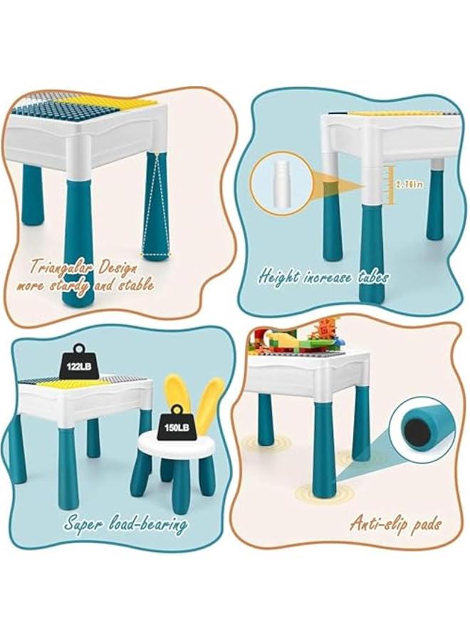 تراسل مجموعة طاولة انشطة للاطفال من هوكور مكونة من 502 قطعة مع كرسيين و4 صناديق تخزين وطاولة مكعبات كبيرة الحجم، طاولة تعليمية متعددة الوظائف للاطفال مع مساحة تخزين، ألوان مختلطة - Image 5