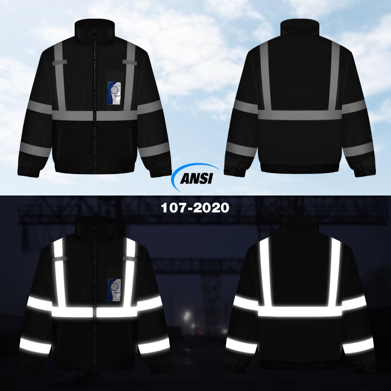 TCCFCCT High Visibility Jacket Waterproof Hi Vis Jacket for Men & Women, Warm Reflective Jackets for Men with Pockets, Construction Coats for Cold Weather, High Vis Rain Gear for Safety, J-Black, L - Image 4