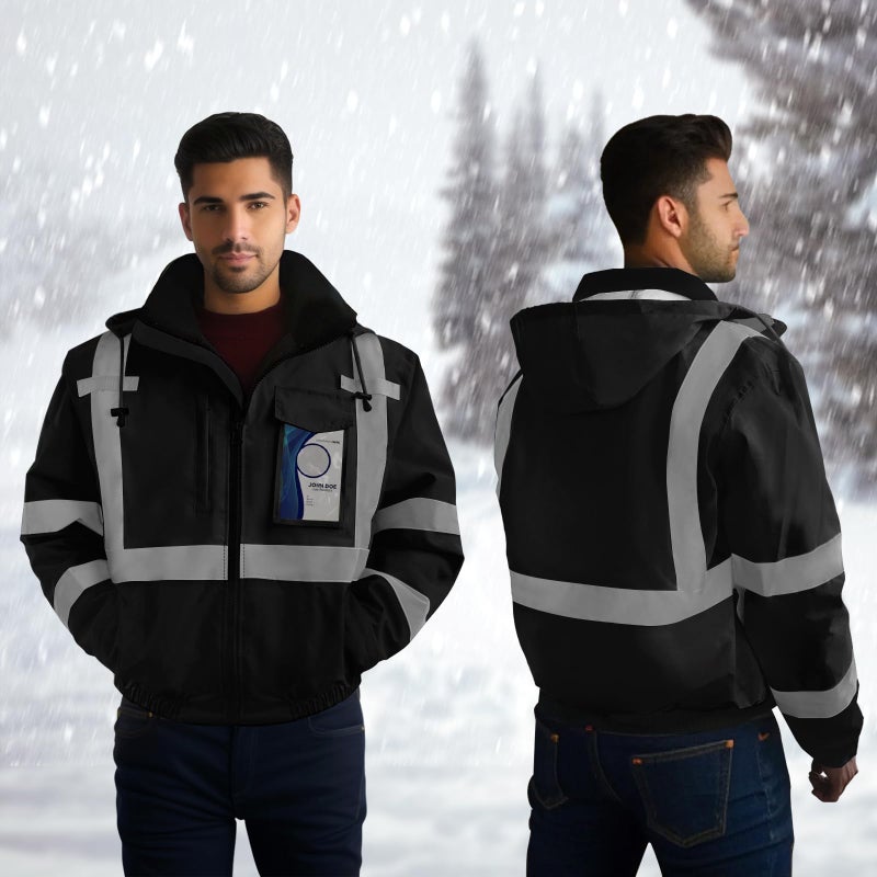 TCCFCCT High Visibility Jacket Waterproof Hi Vis Jacket for Men & Women, Warm Reflective Jackets for Men with Pockets, Construction Coats for Cold Weather, High Vis Rain Gear for Safety, J-Black, L - Image 3