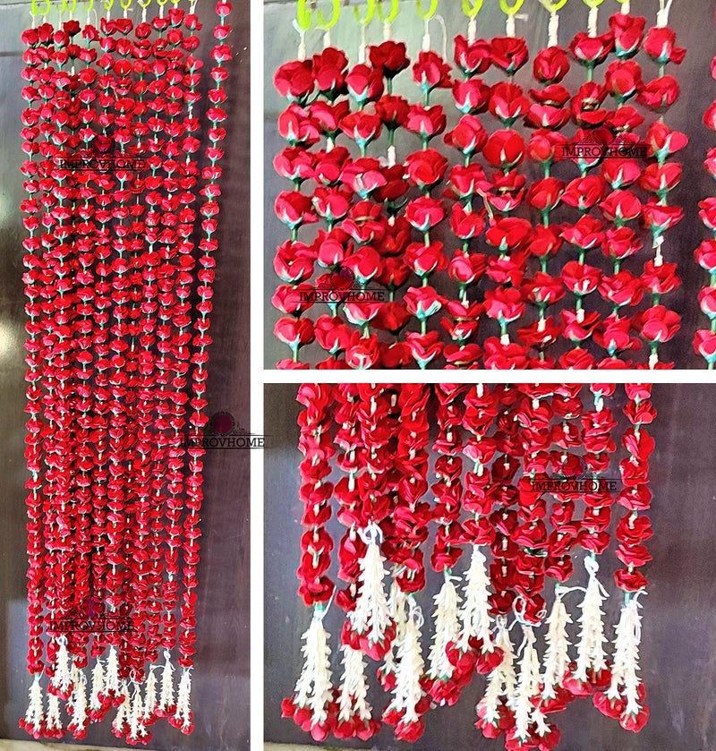 Improvhome Long Red Rose String with Red Rose Flower, Hanging Torans Garland Bandhwar Decoration Item for Home Décor Diwali Festival, Navratri, Wedding and Home Decoration (Pack of 10) - Image 1