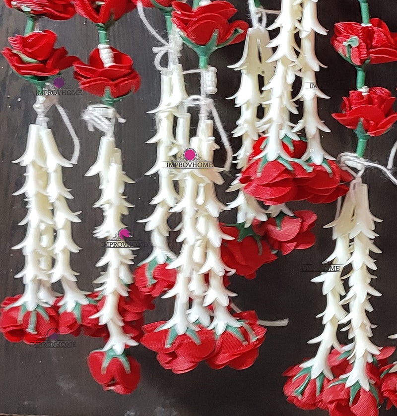 Improvhome Long Red Rose String with Red Rose Flower, Hanging Torans Garland Bandhwar Decoration Item for Home Décor Diwali Festival, Navratri, Wedding and Home Decoration (Pack of 10) - Image 2